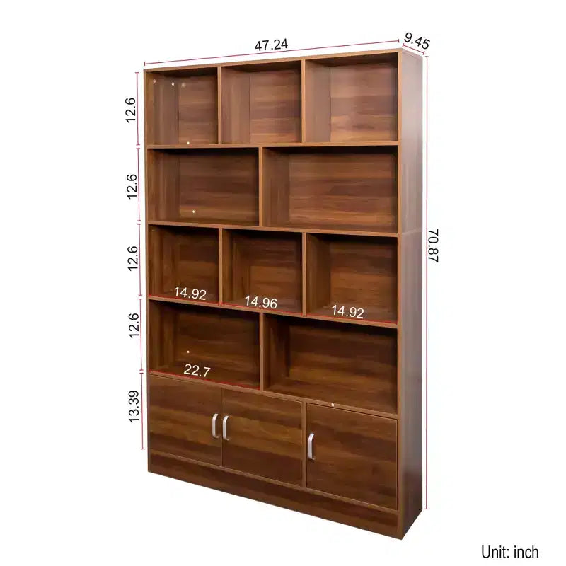 Cedric Modern 70.87'' 4-Tier Bookshelf with 10 Cubes and 3 Doors