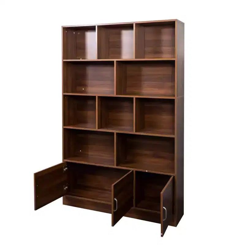 Cedric Modern 70.87'' 4-Tier Bookshelf with 10 Cubes and 3 Doors