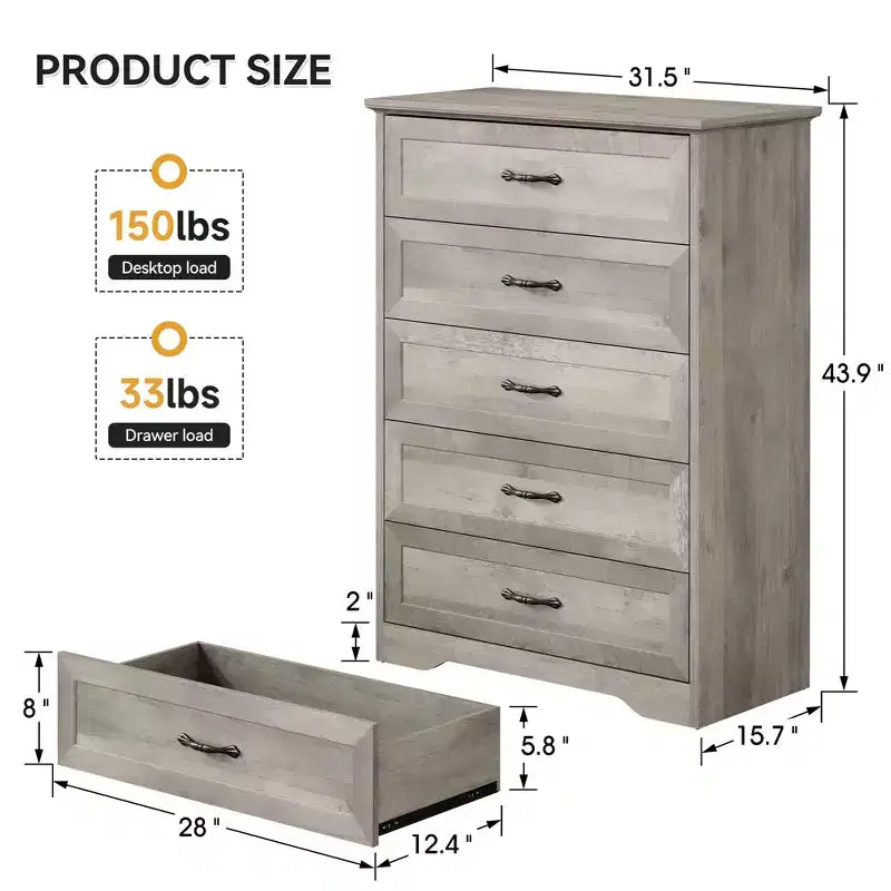 Modern 5/6-Drawer Dresser with Optional Configuration, Versatile Storage Chest for Closet Organization, Kids Bedroom & Living Room