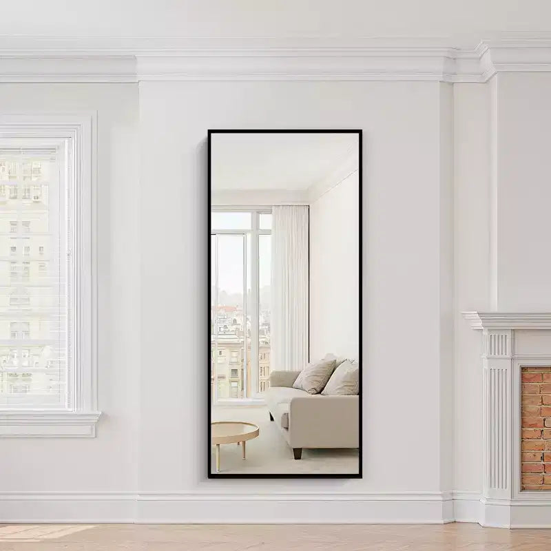 Aluminum Alloy Minimlist Modern High Definition Dressing Mirror with Stand for Bedroom Entryway Black