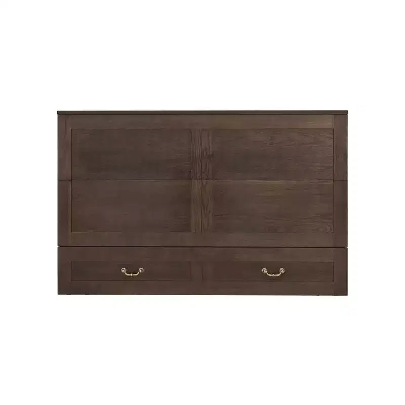 Solid Wood Frame Queen Murphy Bed Chest with Built-in Charger and 2 Strong Drawer