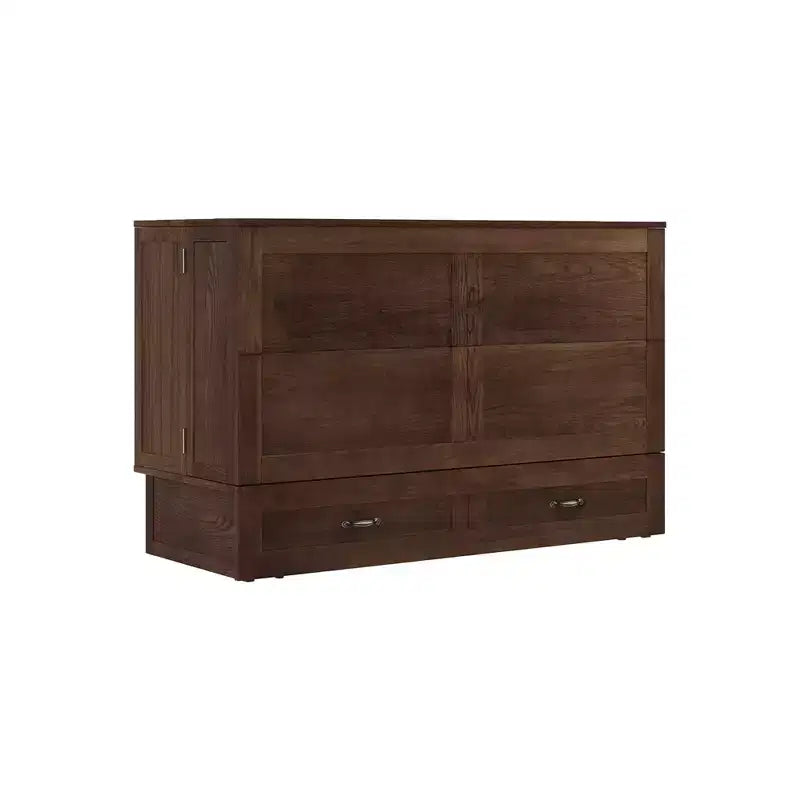 Solid Wood Frame Queen Murphy Bed Chest with Built-in Charger and 2 Strong Drawer