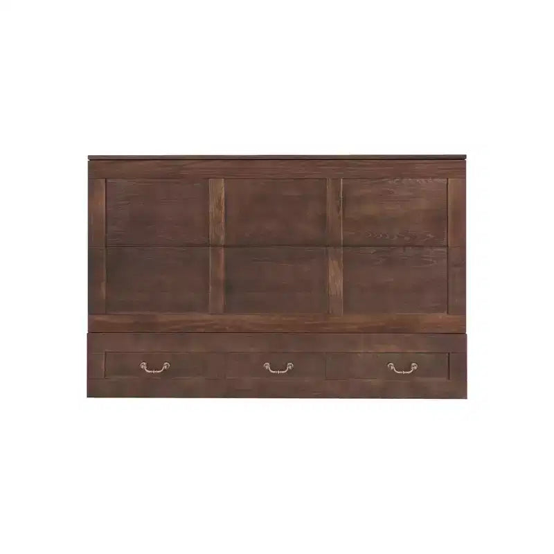 Solid Wood Frame Queen Murphy Bed Chest with Built-in Charger and 2 Strong Drawer