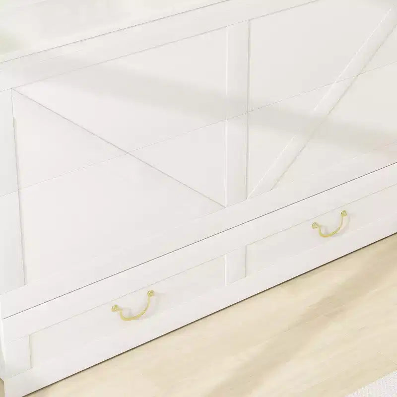 Solid Wood Frame Queen Murphy Bed Chest with Built-in Charger and 2 Strong Drawer