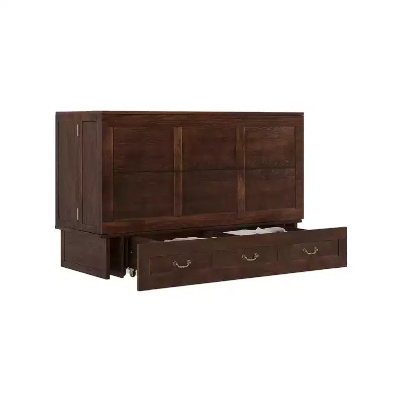 Solid Wood Frame Queen Murphy Bed Chest with Built-in Charger and 2 Strong Drawer