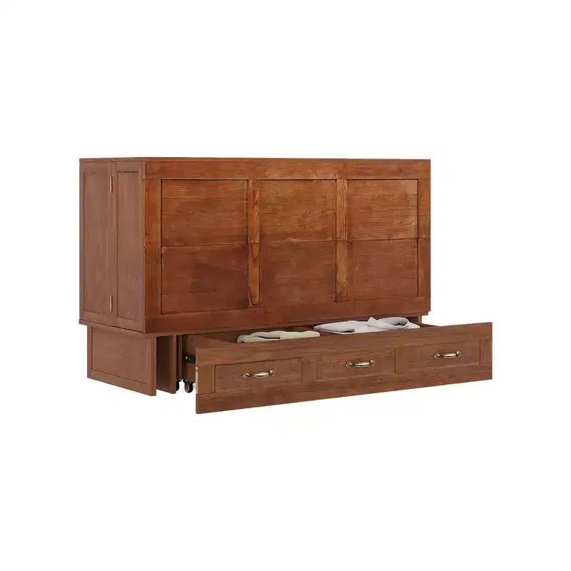 Solid Wood Frame Queen Murphy Bed Chest with Built-in Charger and 2 Strong Drawer