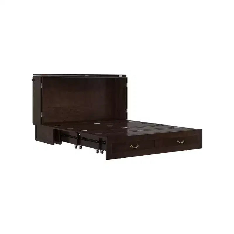 Solid Wood Frame Queen Murphy Bed Chest with Built-in Charger and 2 Strong Drawer