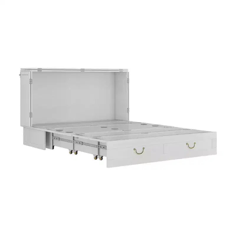 Solid Wood Frame Queen Murphy Bed Chest with Built-in Charger and 2 Strong Drawer