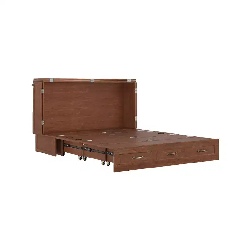 Solid Wood Frame Queen Murphy Bed Chest with Built-in Charger and 2 Strong Drawer