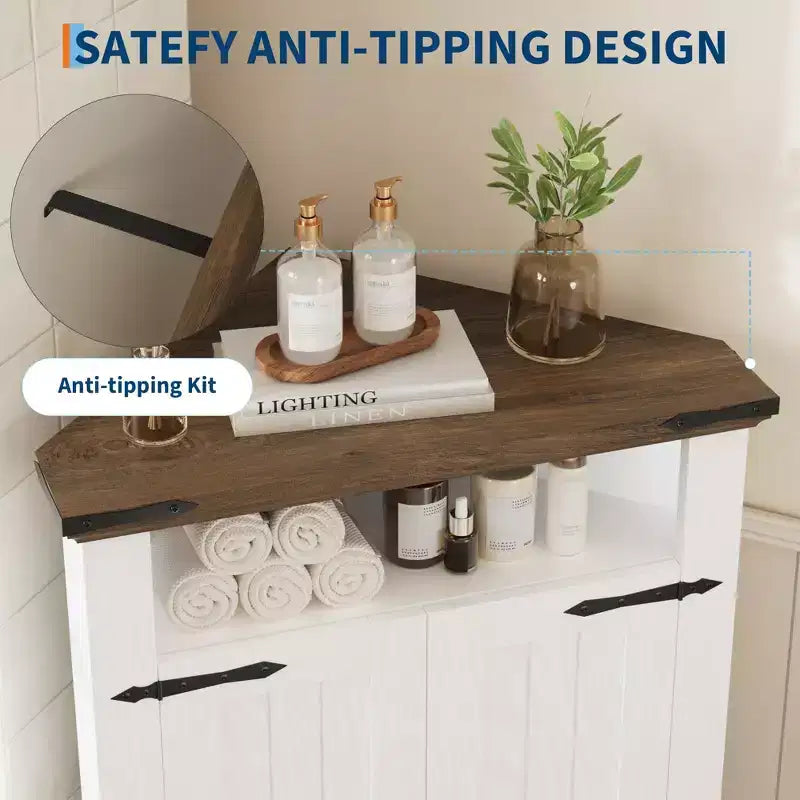 22 Triangle Corner Small Corner Cabinet for Bathroom, Kitchen, Living Room, White