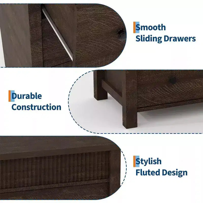 6-Drawer Dresser & TV Stand with Fluted Detailing, Wooden Storage Organizer for Bedroom, Living Room, or Hallway
