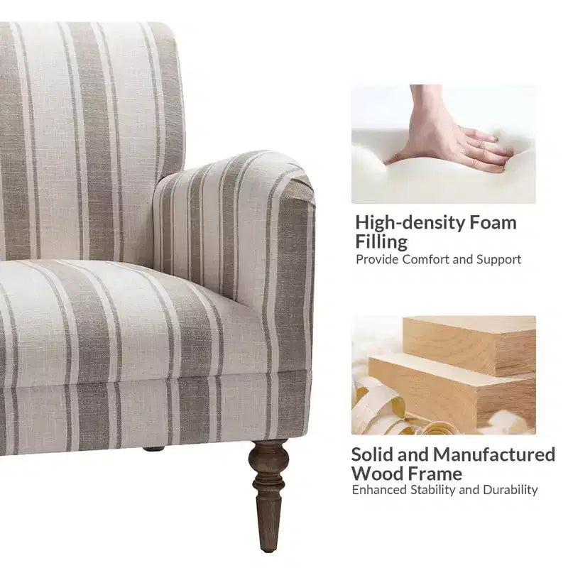 Garabina Modern Amchair Set of 2 Stripe with Wooden Leg|HULALA HOME-TAN