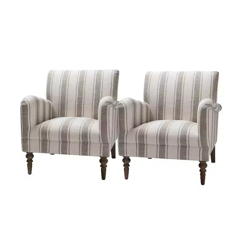 Garabina Modern Amchair Set of 2 Stripe with Wooden Leg|HULALA HOME-TAN