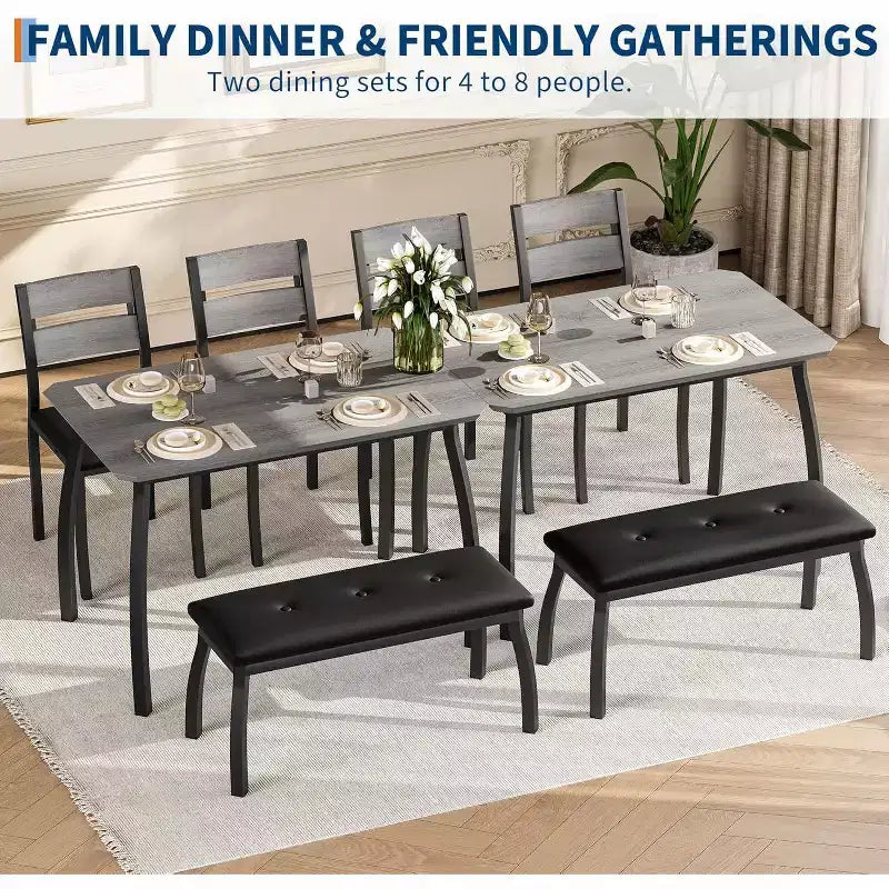 5-Piece Dining Table Set with Wooden Table, Upholstered Bench and 2 Chairs, Space-Saving Dinette Set for Studio, Kitchen, Dining Room