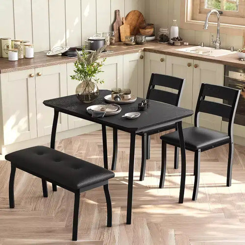 5-Piece Dining Table Set with Wooden Table, Upholstered Bench and 2 Chairs, Space-Saving Dinette Set for Studio, Kitchen, Dining Room