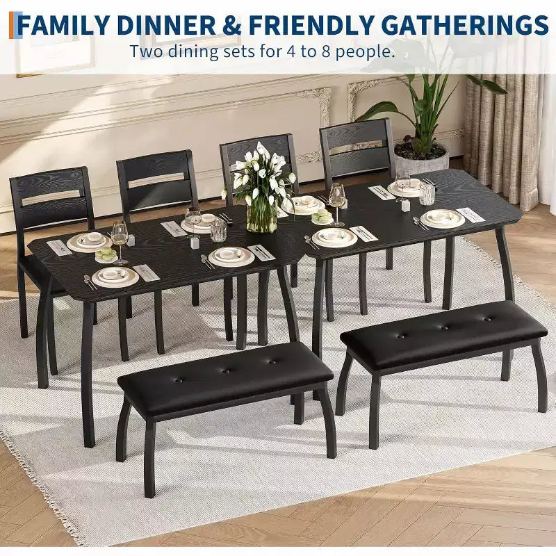 5-Piece Dining Table Set with Wooden Table, Upholstered Bench and 2 Chairs, Space-Saving Dinette Set for Studio, Kitchen, Dining Room