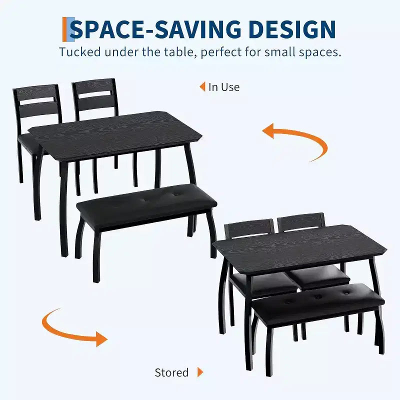 5-Piece Dining Table Set with Wooden Table, Upholstered Bench and 2 Chairs, Space-Saving Dinette Set for Studio, Kitchen, Dining Room