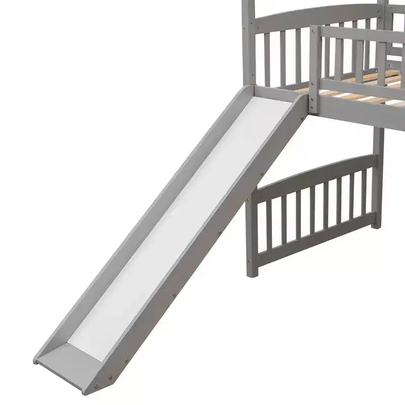 Twin Loft Bed with Slide and Ladder,House Loft Bed for Kids, Wood Loft Bed, for Boys Girls, Gray House