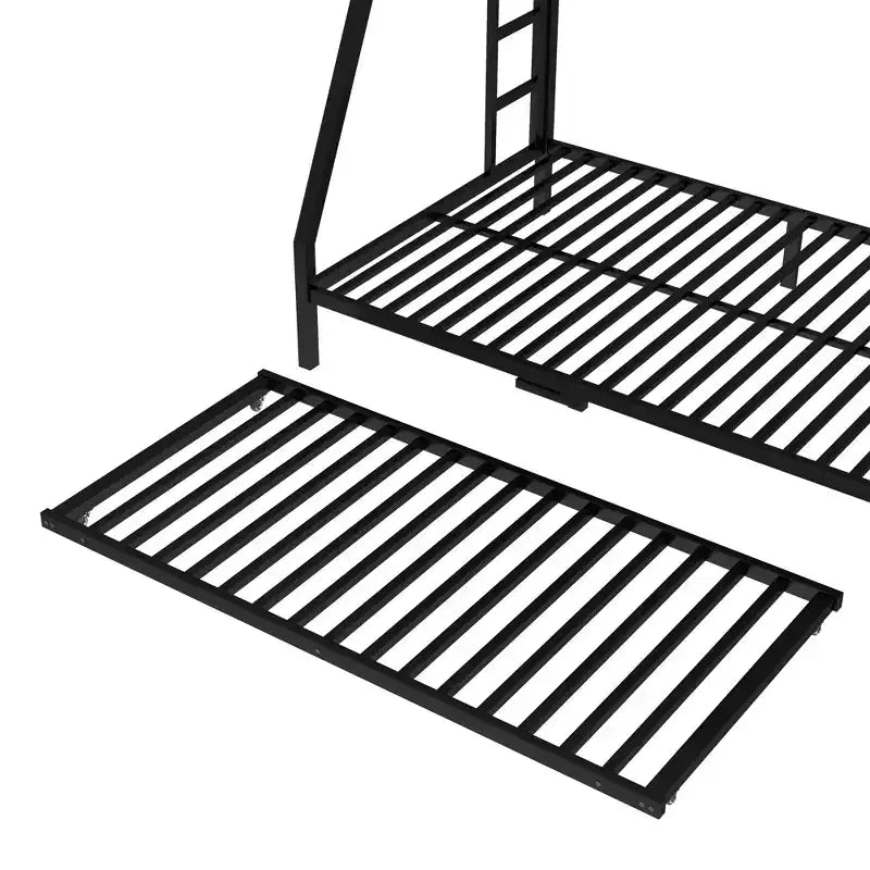 Metal Bunk Bed with Trundle, Twin Over Full Bunk with Guardrail Trundle and Ladder for Kids/Teenagers, Adults, No Box Spring Needed Black