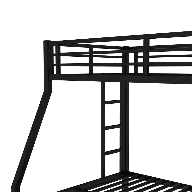 Metal Bunk Bed with Trundle, Twin Over Full Bunk with Guardrail Trundle and Ladder for Kids/Teenagers, Adults, No Box Spring Needed Black