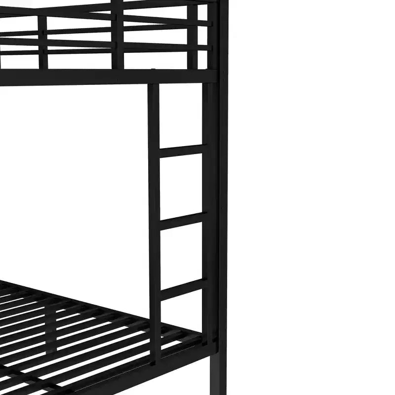 Metal Bunk Bed with Trundle, Twin Over Full Bunk with Guardrail Trundle and Ladder for Kids/Teenagers, Adults, No Box Spring Needed Black