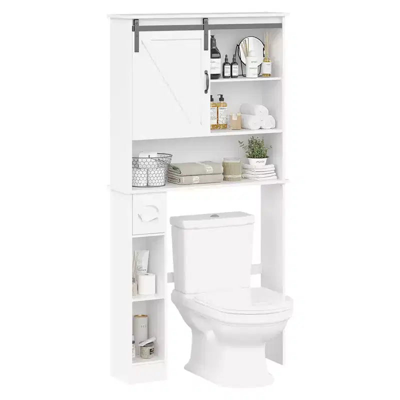 Over The Toilet Storage Cabinet, Double Door Bathroom Organizer with Adjustable Shelves & Toilet Paper Holder for Bathroom Space Saving White