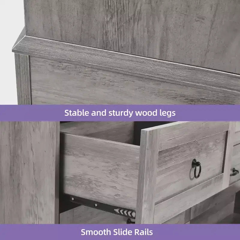 59inche Wide Farmhouse 7 Drawers Dresser Wood Rustic Drawers with Nice Texture Vintage Design Storage Dressers Organizer