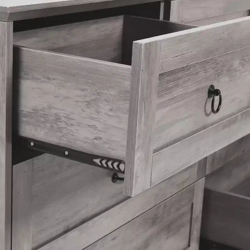 59inche Wide Farmhouse 7 Drawers Dresser Wood Rustic Drawers with Nice Texture Vintage Design Storage Dressers Organizer