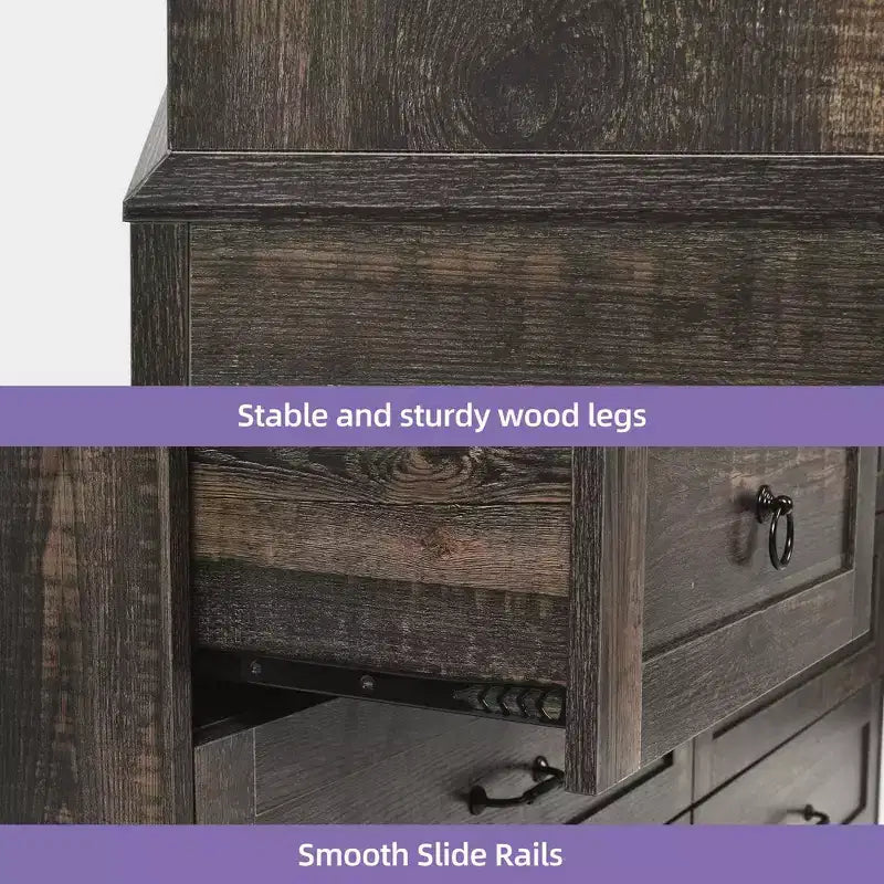 59inche Wide Farmhouse 7 Drawers Dresser Wood Rustic Drawers with Nice Texture Vintage Design Storage Dressers Organizer