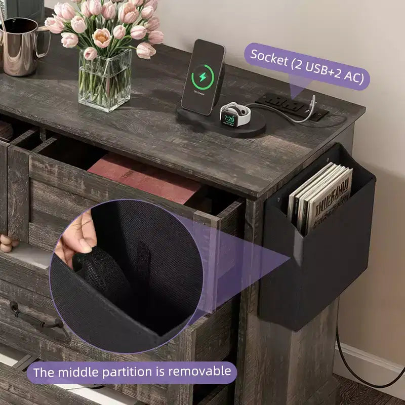 59inche Wide Farmhouse 7 Drawers Dresser Wood Rustic Drawers with Nice Texture Vintage Design Storage Dressers Organizer