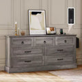 59inche Wide Farmhouse 7 Drawers Dresser Wood Rustic Drawers with Nice Texture Vintage Design Storage Dressers Organizer