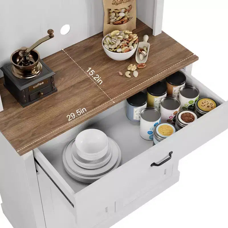 70 Tall Kitchen Pantry Cabinet with Microwave Stand&Coffee Bar Wooden Freestanding Hutch with 4 Doors & Adjustable Shelves for Dining Room