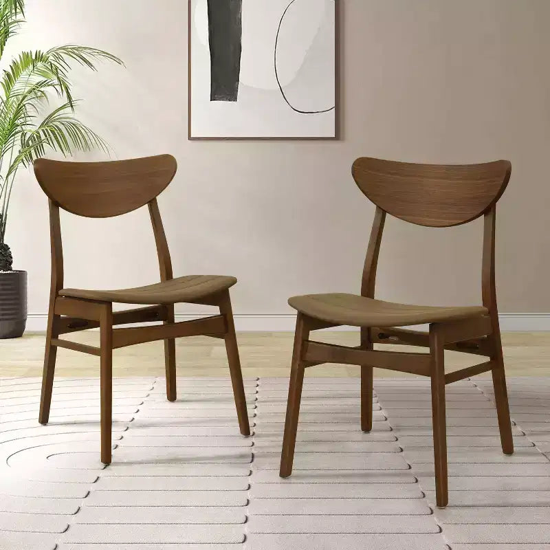 Set of 2 Josie Mid-Century Modern Rubber Wood Faux Leather Dining Chairs Brown/Walnut